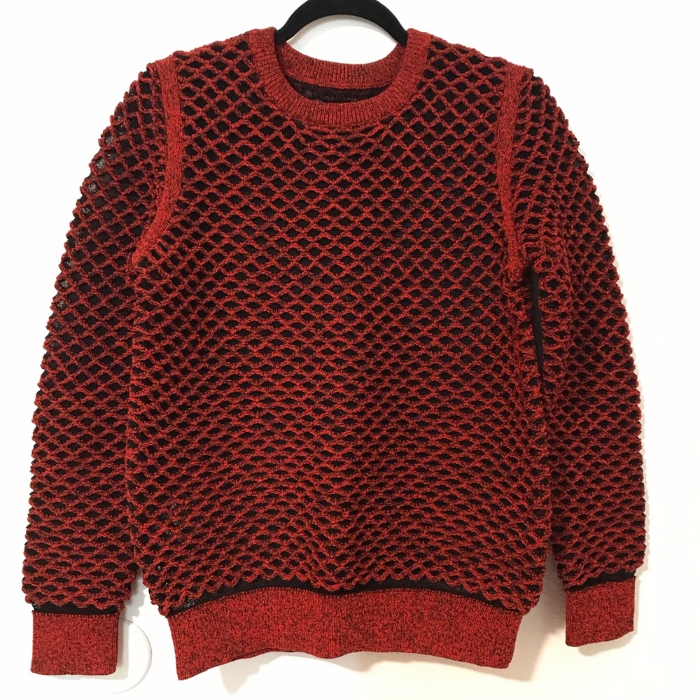 Alexander Wang Red Open-Knit Crewneck Sweater